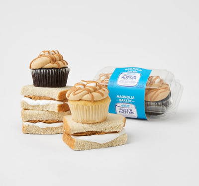  Inspired by the nostalgic fluffernutter sandwich, the Puff’rnutter cupcakes feature a vanilla and chocolate cupcake topped with a luscious peanut butter buttercream frosting and filled with a gooey marshmallow center.
